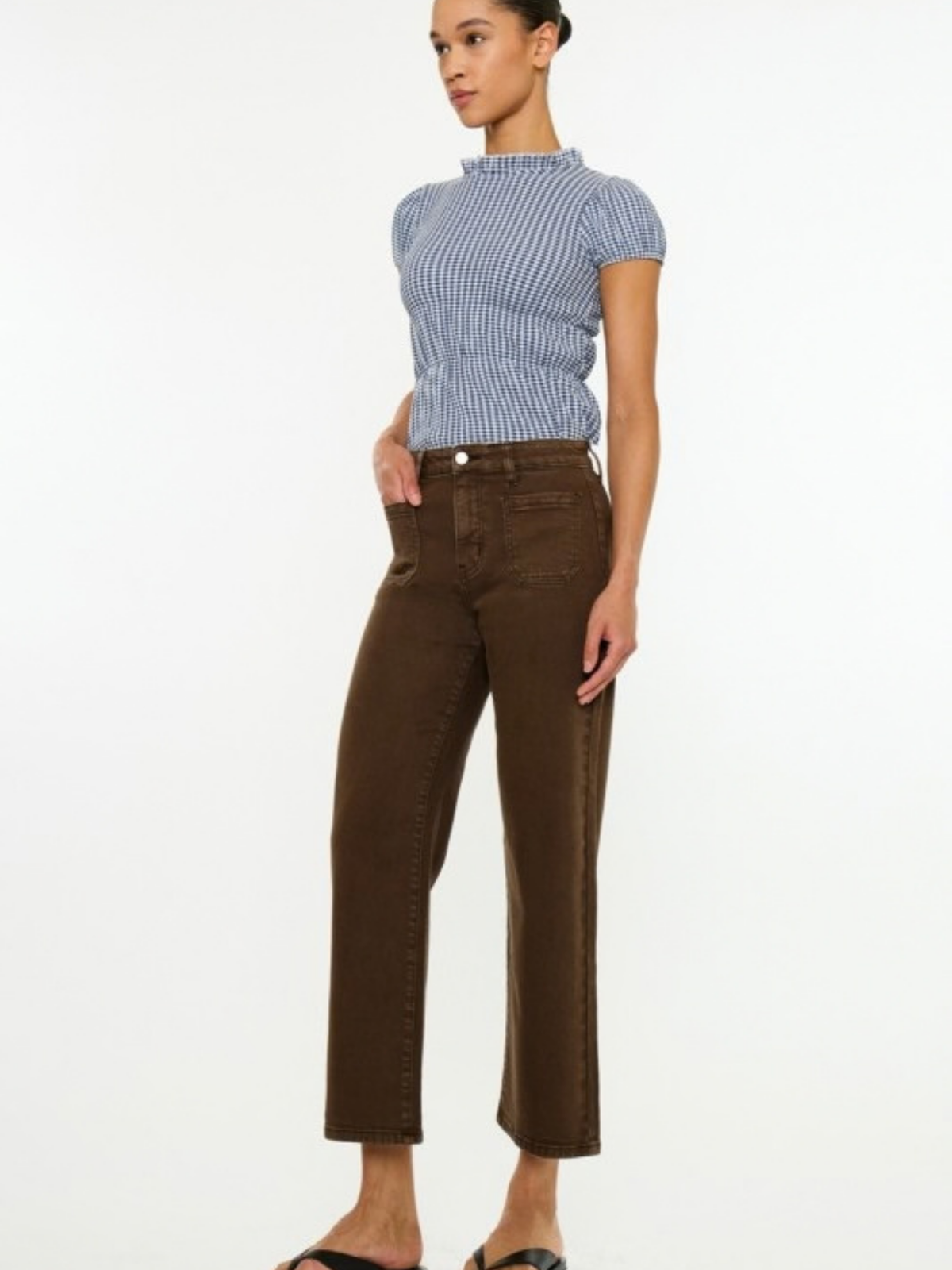 Brown Cropped Front Pocket Denim