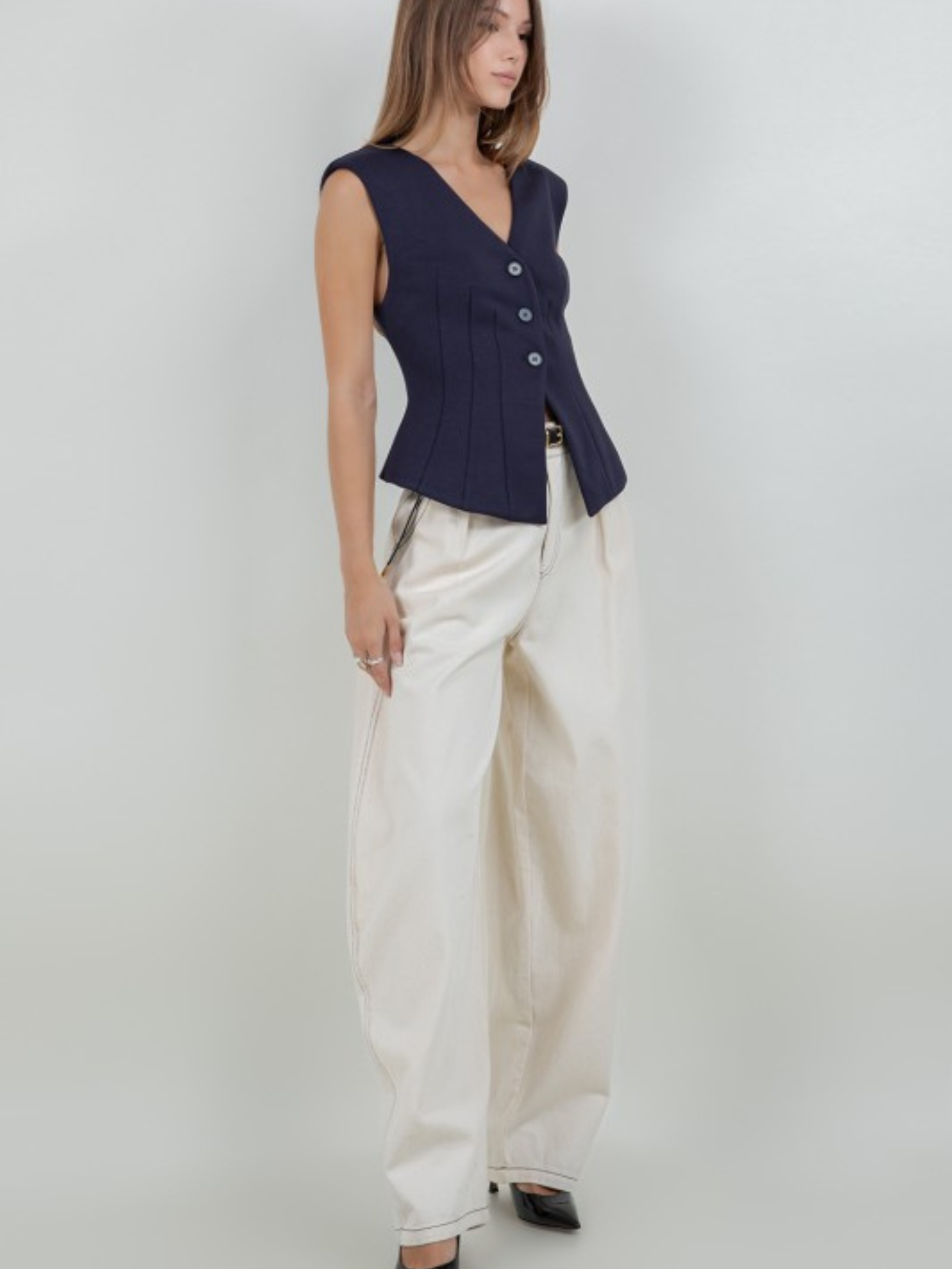 Ponte Button Up Vest - Mimi & Rae