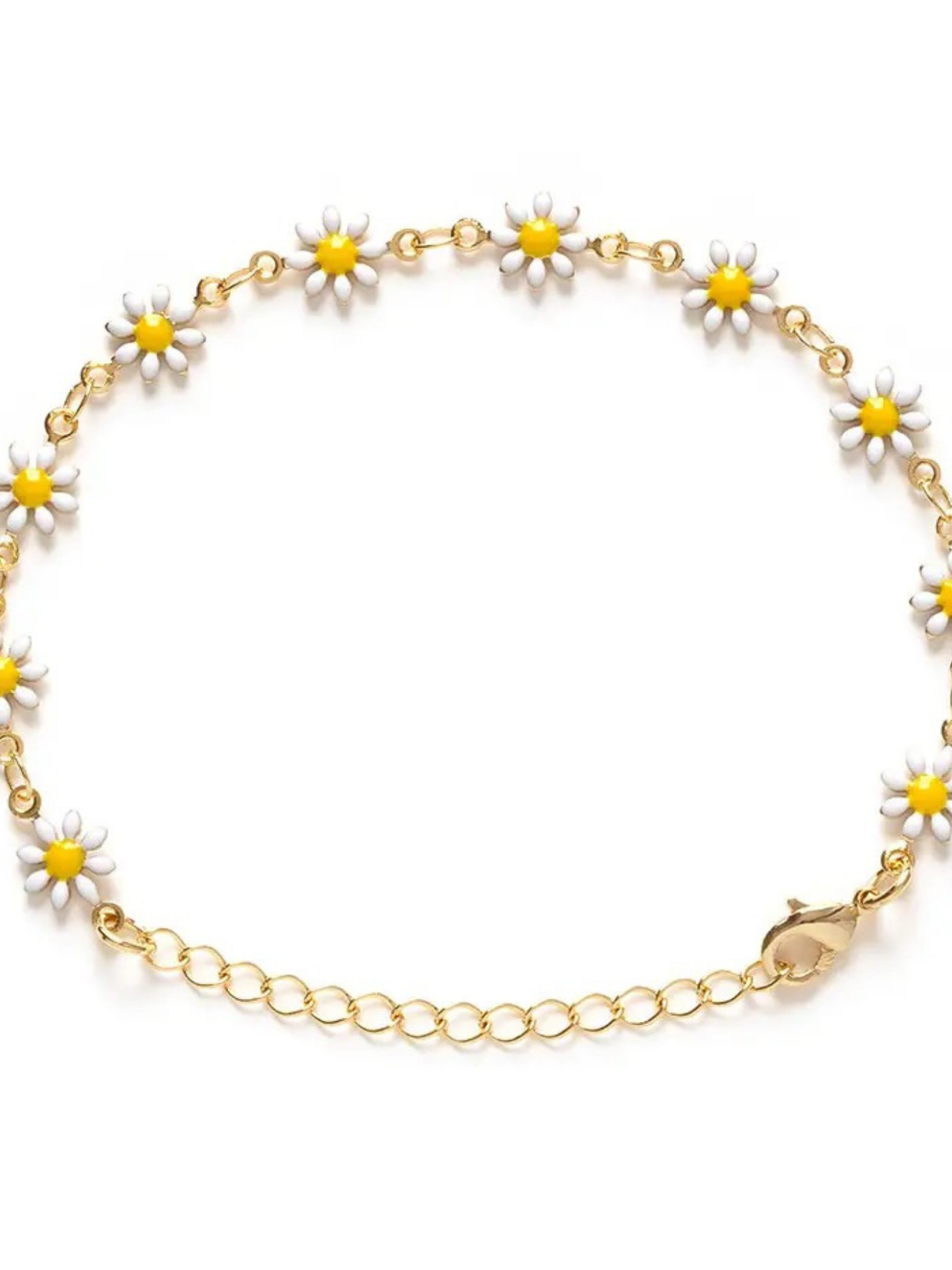 A daisy bracelet by Amano Studios featuring delicate flower charms on a silver chain, perfect for accessorizing any outfit.