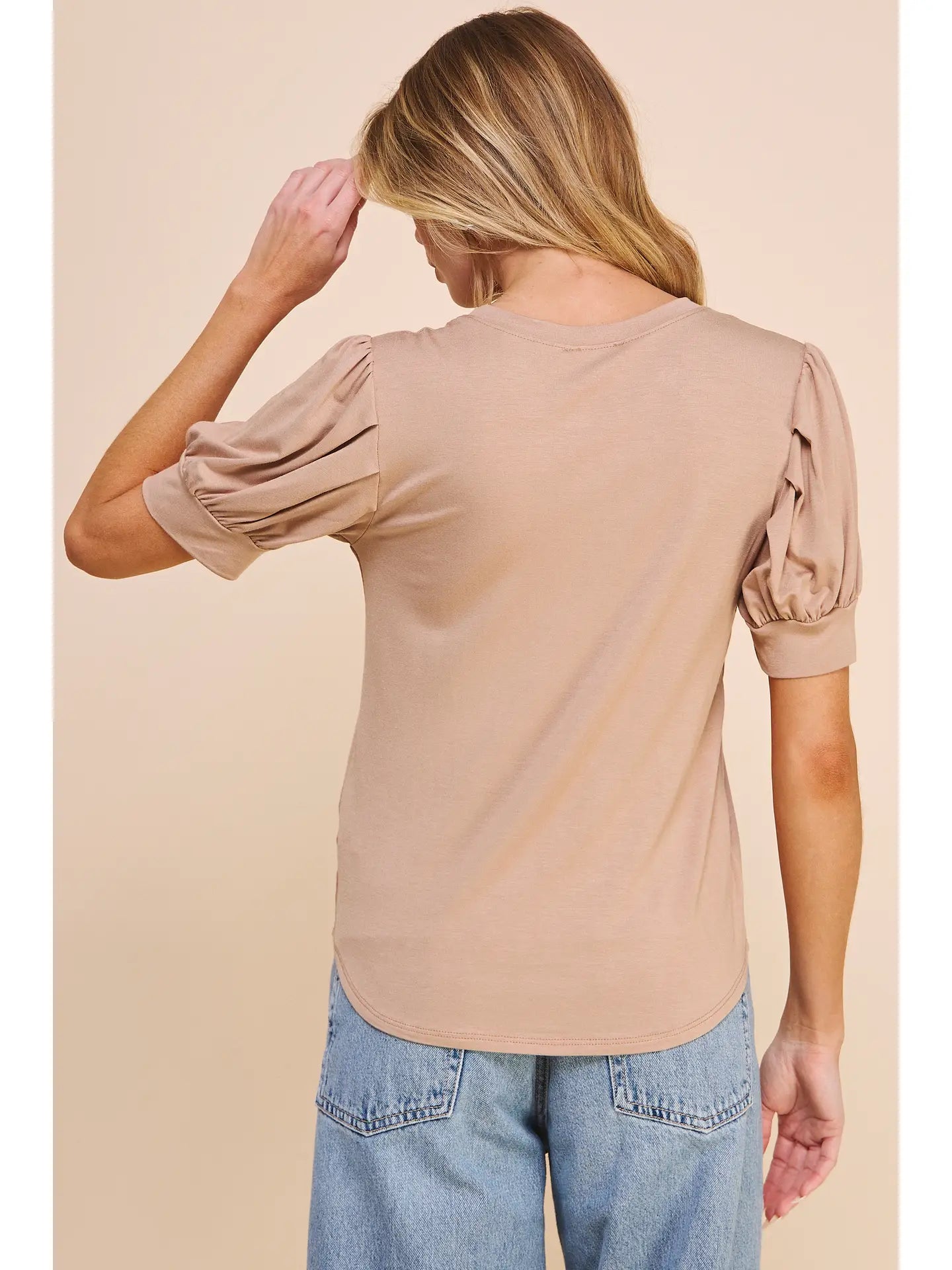 Puff Sleeve Tee in Taupe