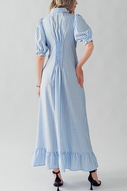 Striped Puff Sleeve Maxi Dress