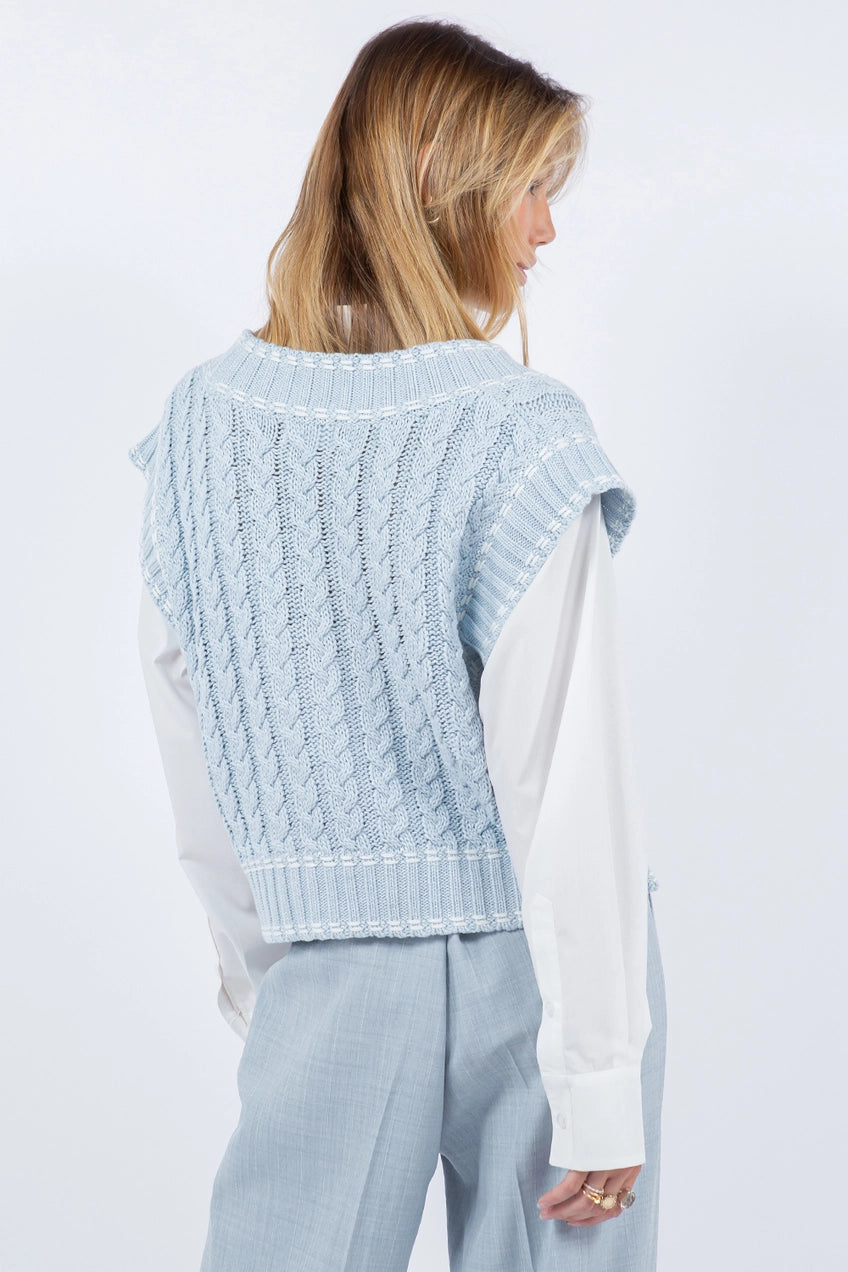 Whiteroom + Cactus Contrast Stitching Knitted Sweater Vest