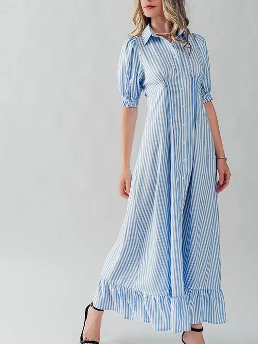 Striped Puff Sleeve Maxi Dress