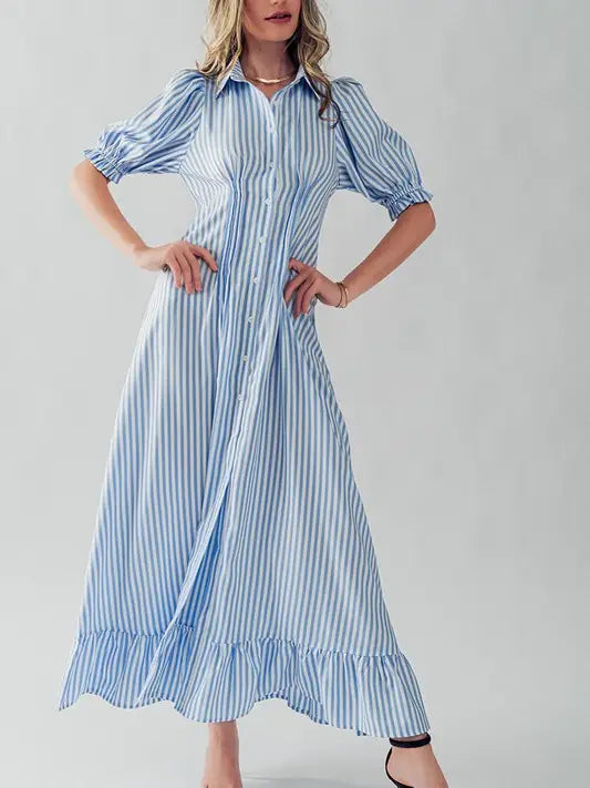 Striped Puff Sleeve Maxi Dress