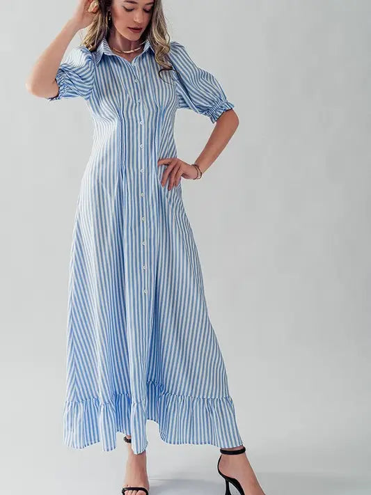 Striped Puff Sleeve Maxi Dress