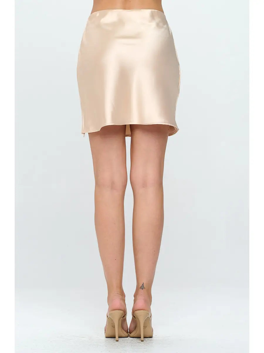 Solid Satin Mini Skirt with Slit