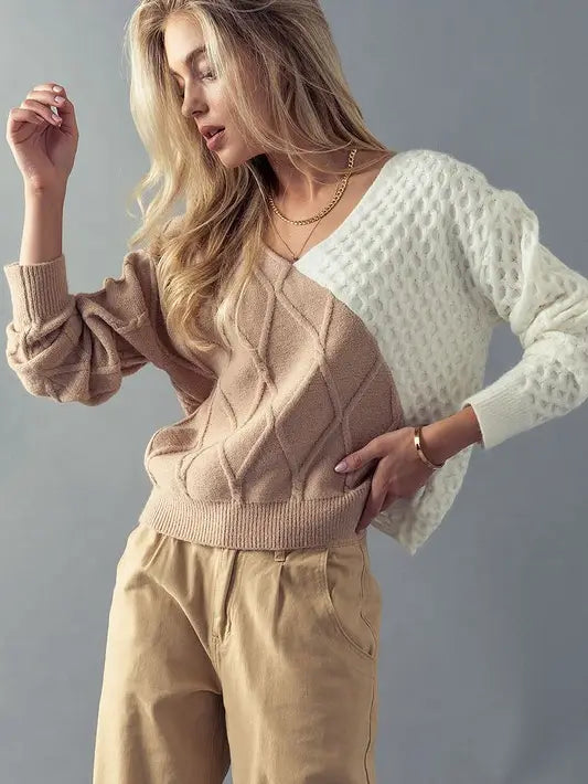Waffle Quilted Twisted Knot Back Sweater
