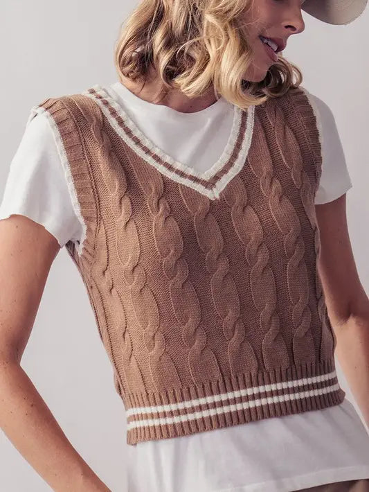 Cable Knit Preppy Sweater Vest