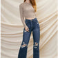 90’S Ultra  High Rise Fray Hem Flare in Dark