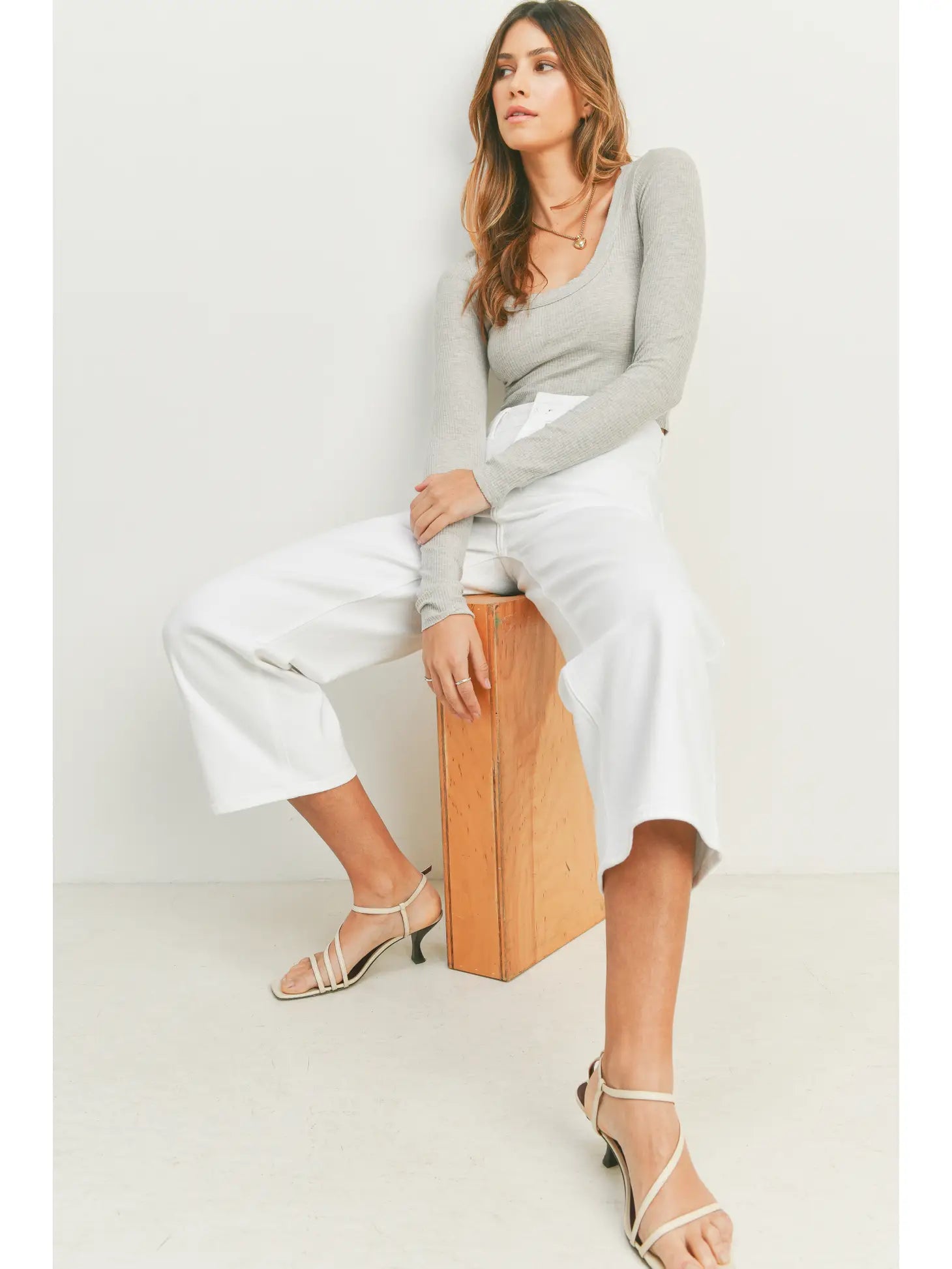 Wide Leg Cropped White Denim