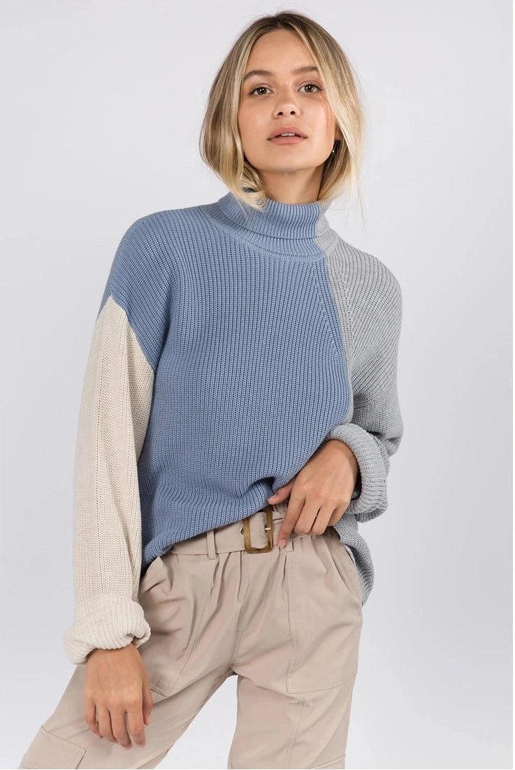 Color Block Turtleneck Sweater