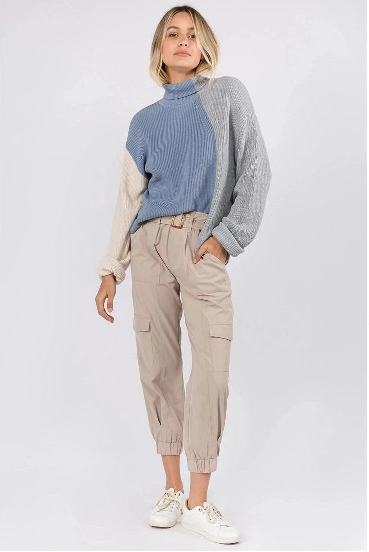 Color Block Turtleneck Sweater