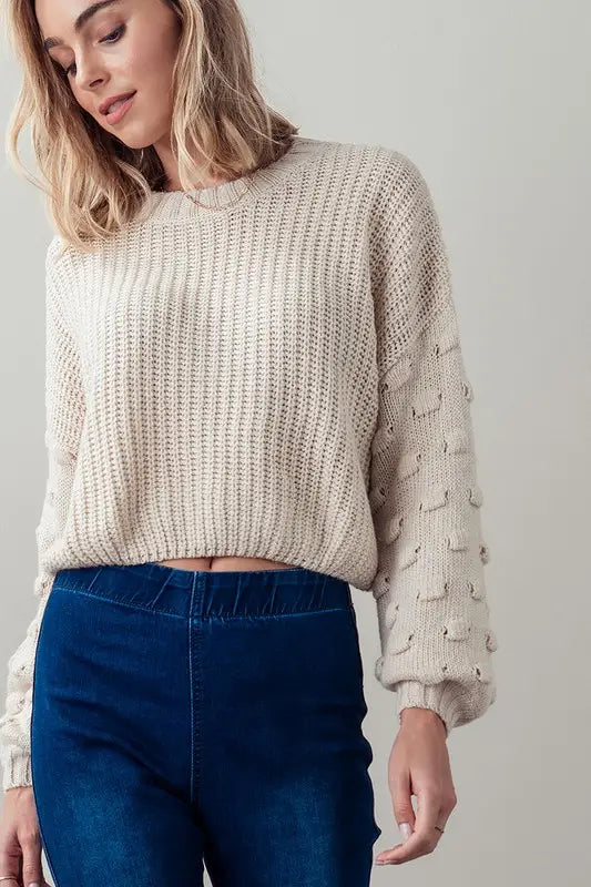 Cropped Pom Pom Sweater