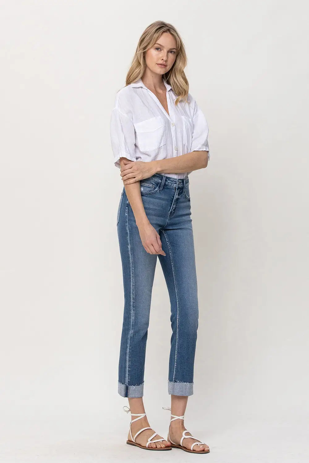 Cuffed Crop Slim Straight