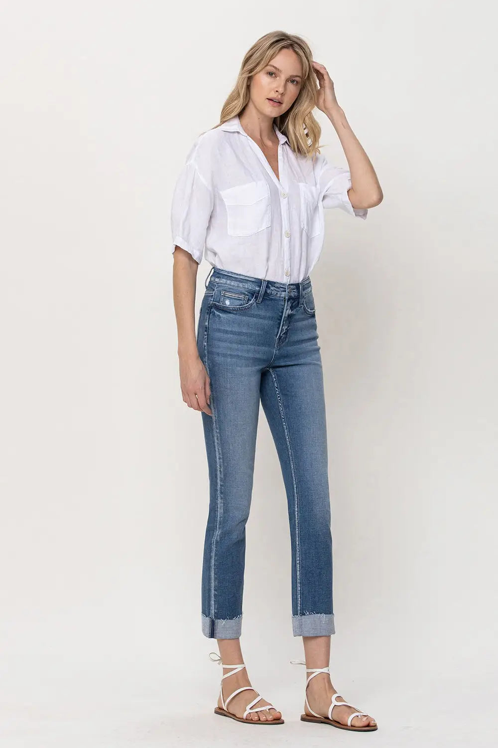 Cuffed Crop Slim Straight