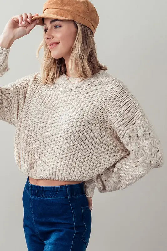 Cropped Pom Pom Sweater