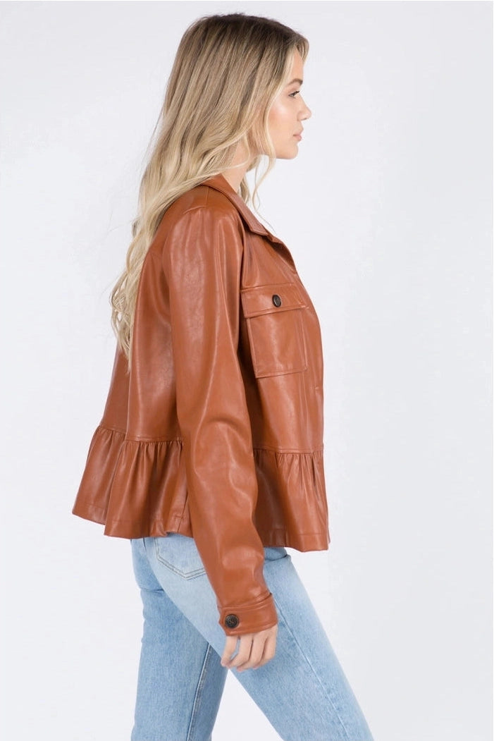 Peplum Faux Leather Jacket