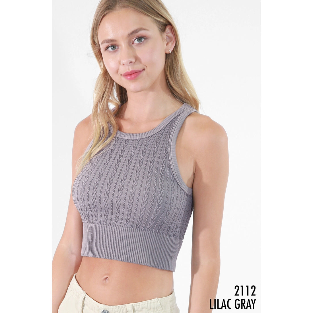 High Neck Cable Knit Crop Top