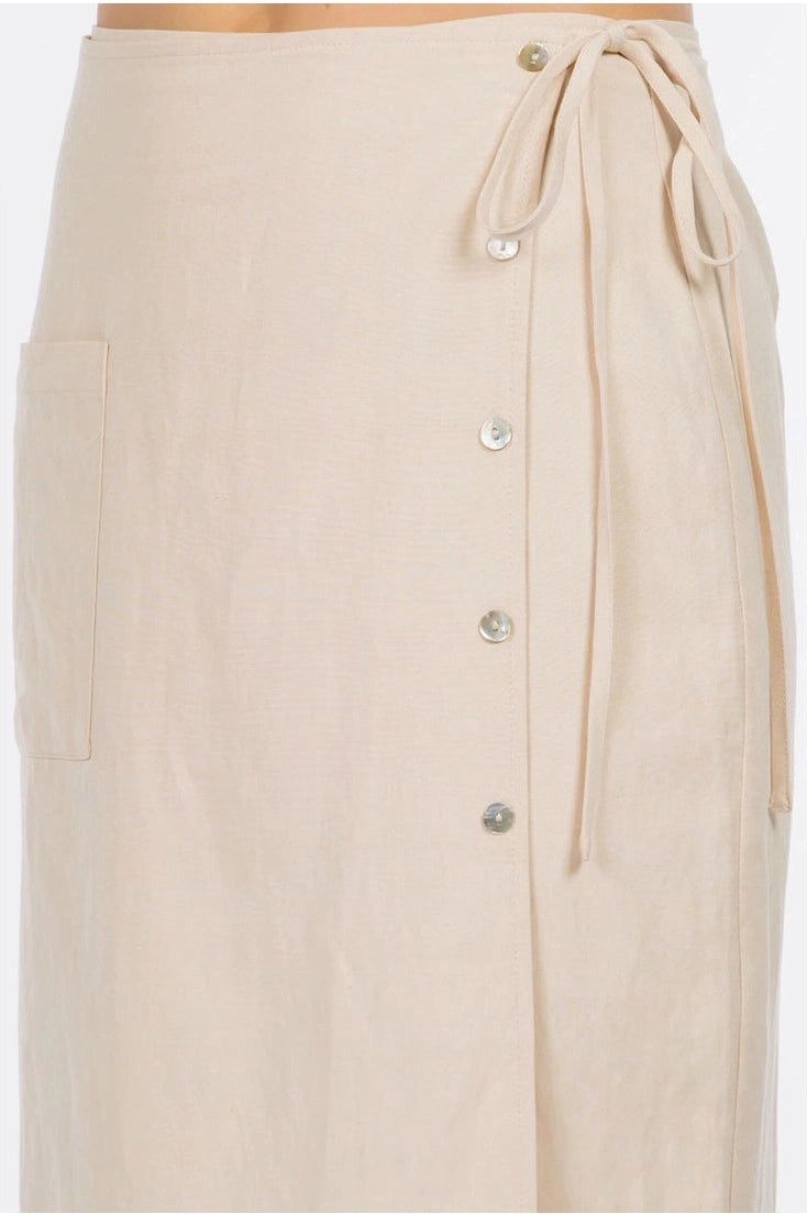 Linen Wrap Midi Skirt