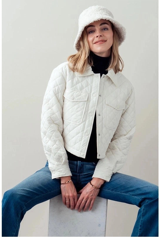 Quilted Button Up Crop Jacket