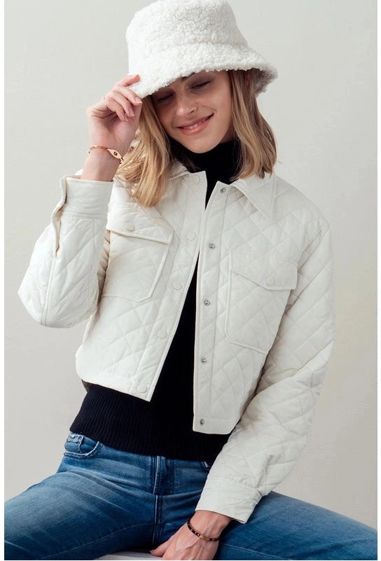 Quilted Button Up Crop Jacket
