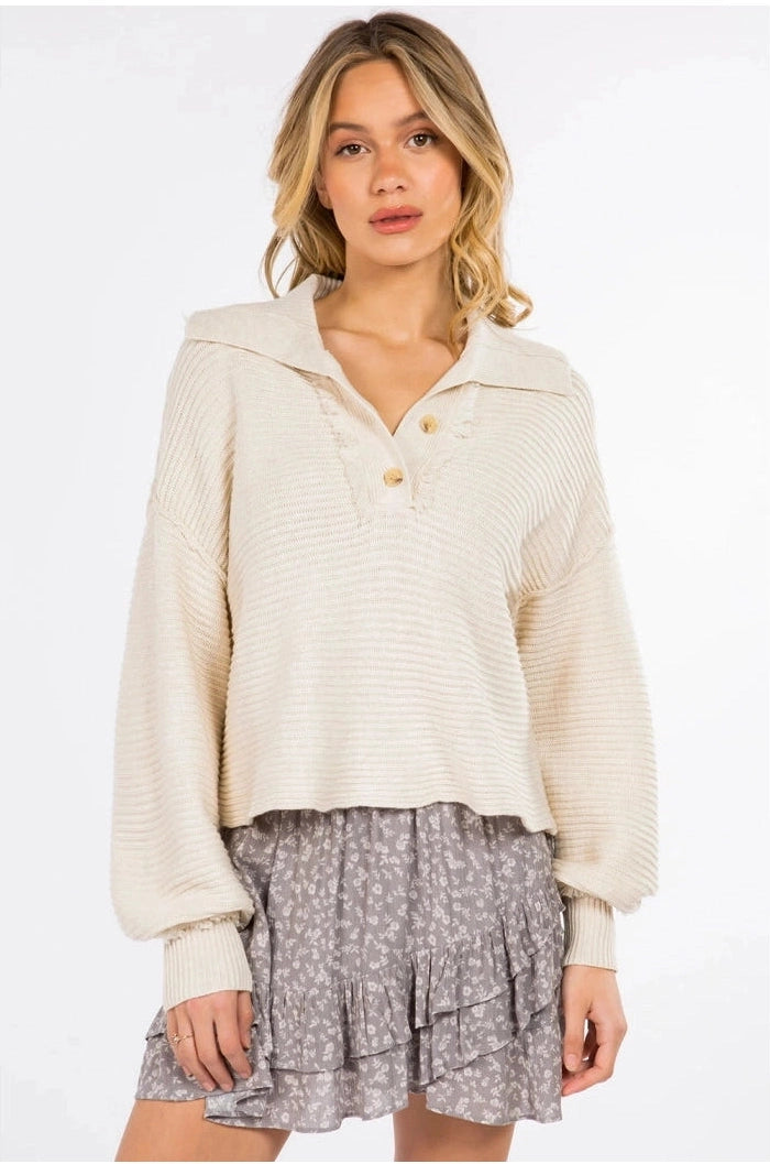 Whiteroom + Cactus Wide Collar Knitted Sweater Pullover - Mimi & Rae